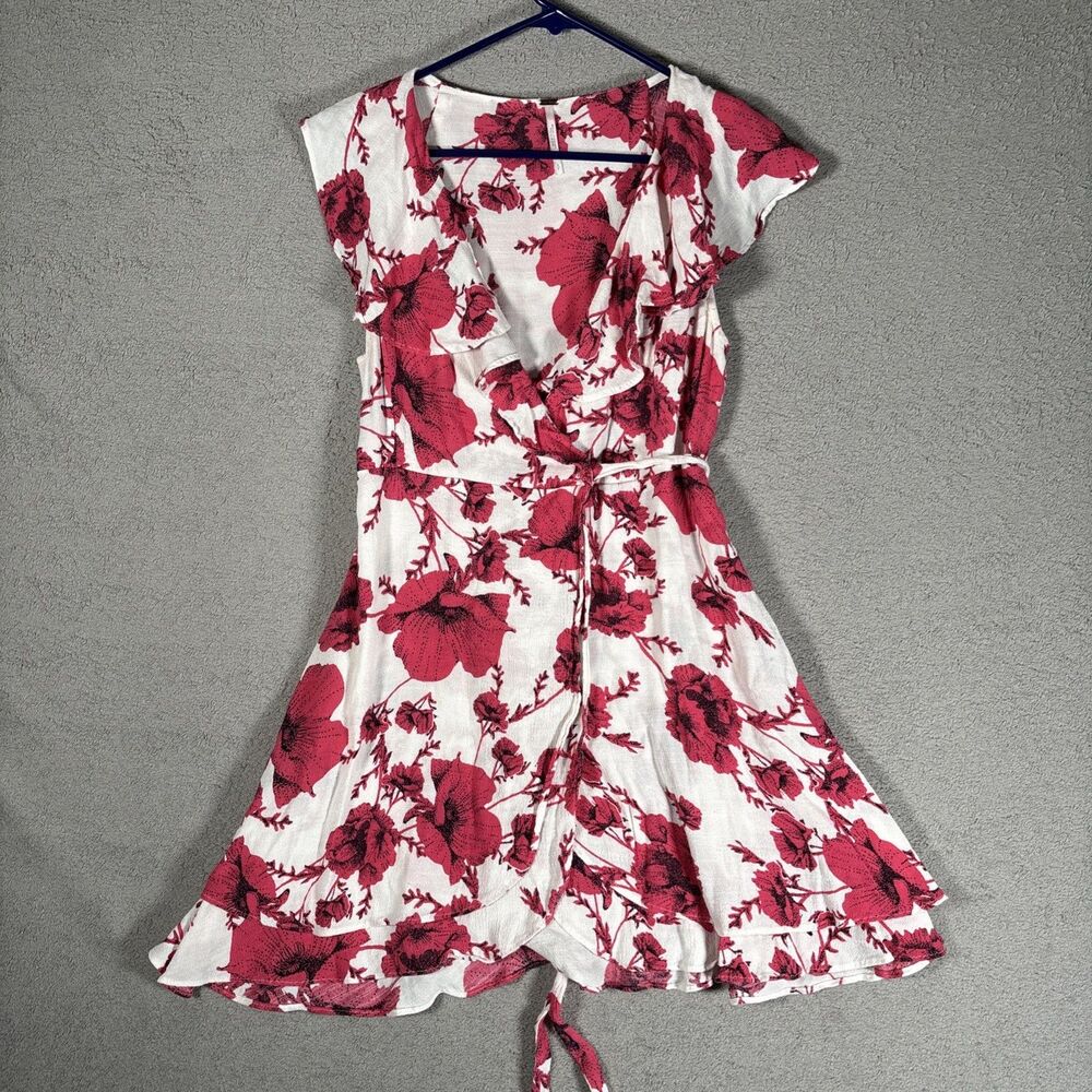 Free People Size S French Quarter‎ Ivory Floral Print Wrap Mini Dress Bohemian